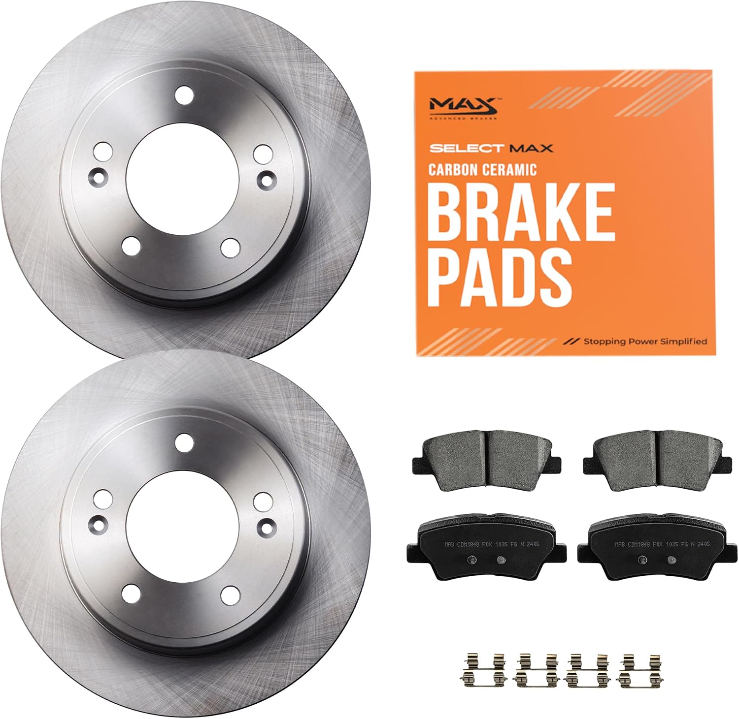 MAX Advanced Brakes - Rear Brake Kit For 2011-2020 Hyundai Elantra, 2014-2023 Kia Forte, 2014-2023 Kia Soul| Carbon Ceramic Brake and Rotor Kit| OE Replacement Brake Rotors
