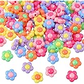 100pcs Large Acrylic Flower Beads Colorful Rainbow Sun Flower Beads Hollow Flowers Loose Beads for Jewelry Making Handmade DIY Bracelet Charms Keychain Craft Supplies(Rainbow Color)