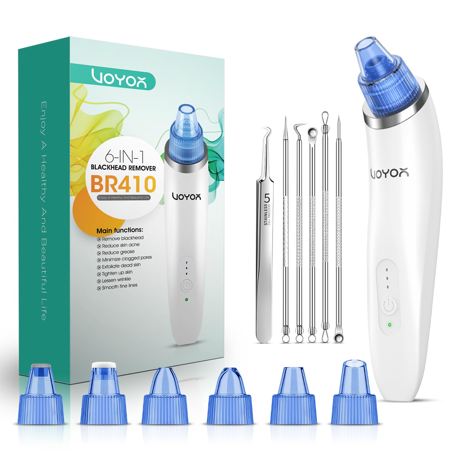 Photo 1 of VOYOR Blackhead Remover Pore Vacuum - Electric Face Vacuum Pore Cleaner Acne White Heads Removal with 6 Suction Heads (BR410)