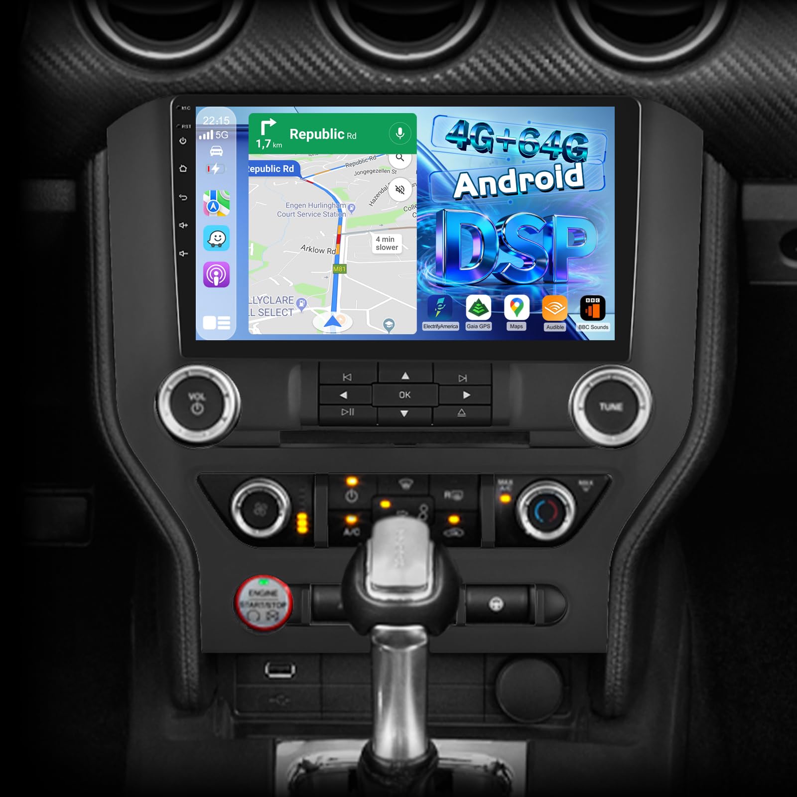 Photo 1 of [4+64GB] Android Radio for Ford Mustang 2015-2020: NHOPEEW 9 inch IPS Touchscreen Mustang Stereo - Wireless Carplay and Android Auto, Custom Homepage, DSP/EQ, 5G/WiFi, SWC + Rearview Camera + Canbus
