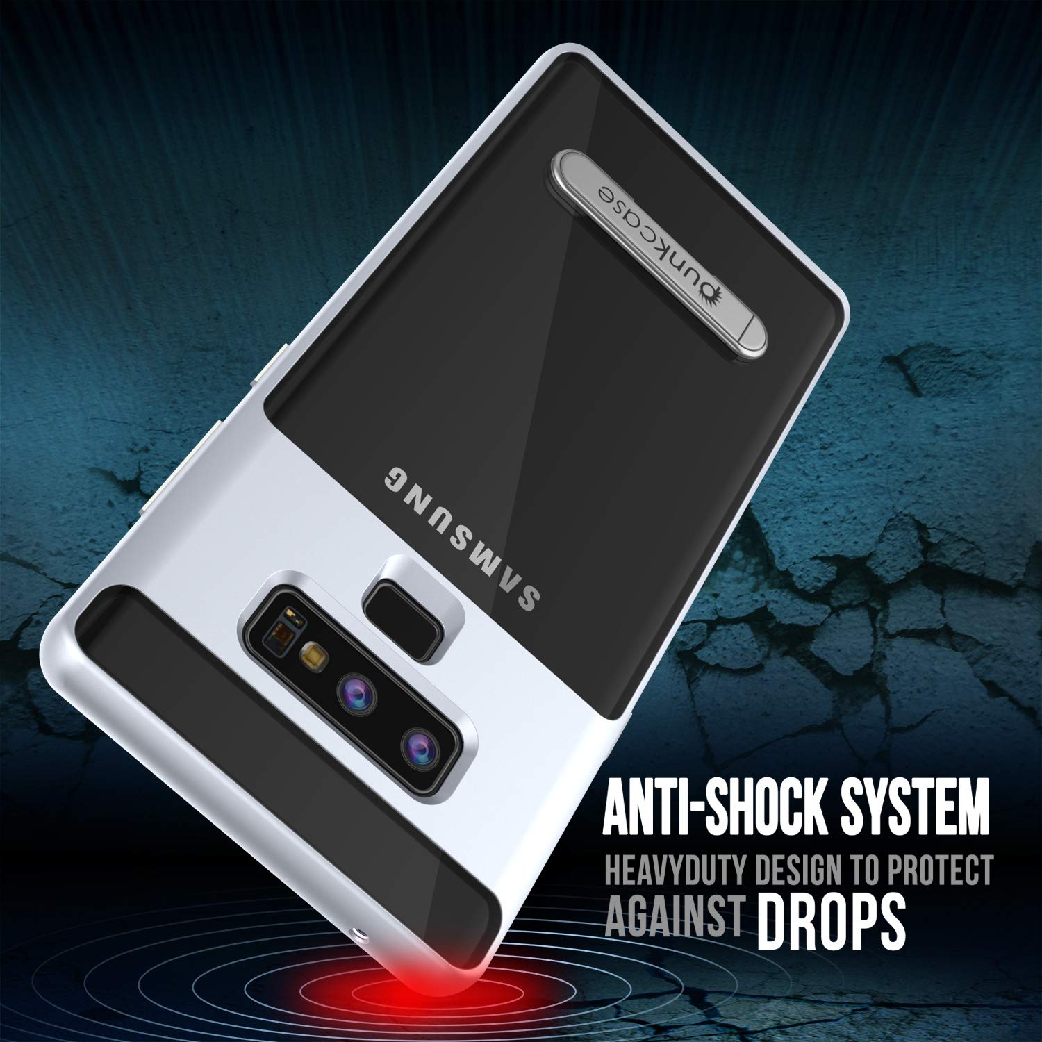 Galaxy Note 9 Case, PUNKcase [Lucid 3.0 Series] [Slim Fit] [Clear Back] Armor Cover w/Integrated Kickstand, Anti-Shock System & PUNKSHIELD Screen Protector for Samsung Galaxy Note 9 [Silver]