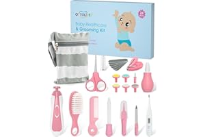 OTTOLIVES Baby Healthcare and Grooming Kit, 24 in 1 Baby Electric Nail Trimmer Set Newborn Nursery Health Care Set for Newborn Infant Toddlers Baby Boys Girls Kids Haircut Tools (0-3 Years+) (Pink)