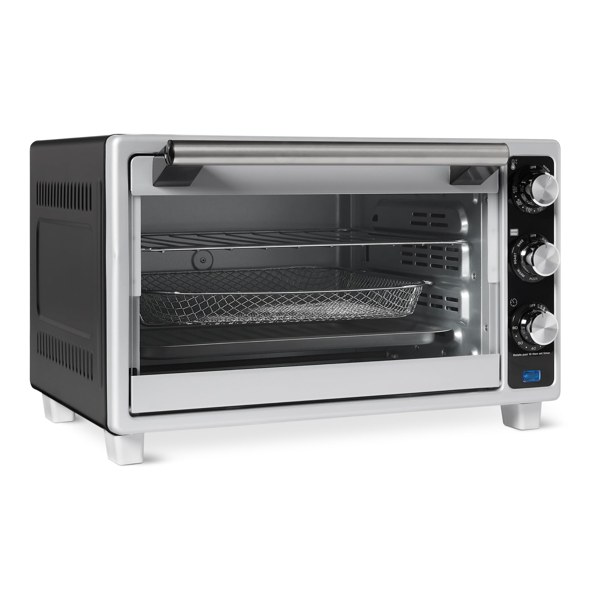 Photo 1 of **DIRT**Amazon Basics 6-Slice 23-QT Toaster Oven with Built-In Air Fryer, 7-In-1 Cooking Options, 60-Min Timer & Adjustable Temperature (200? - 450?), With Accessories, 1500W, Stainless Steel, Silver/Gray