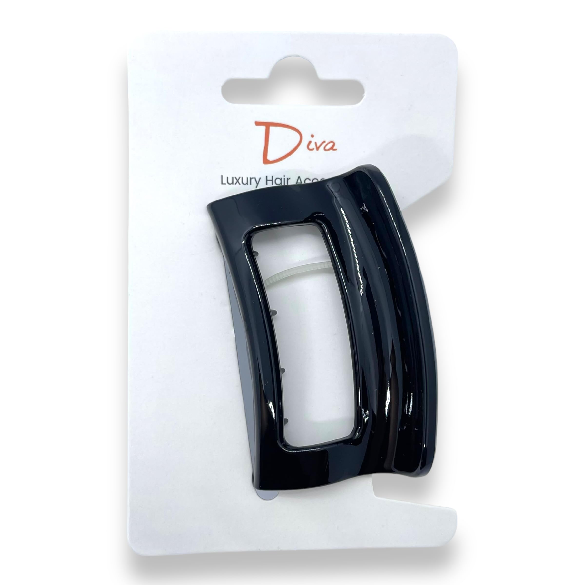 Diva Open Rectangle Elegant & Premium Hair Claw Clip | All Hair Types Thick & Thin | Quality Materials | Chic & Fashionable | Durable Grip & Secure Hold (Black, 6 CM / 2.4 INCH)