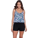 ShapeSolver Womens V Neck Blouson Ring Tankini Top
