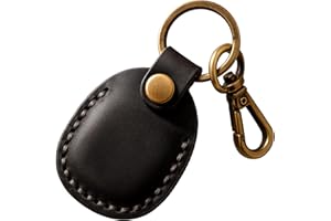 Q1T5 Genuine Leather Airtag Holder, Portable Air tag Keychain with Key Rings, Full Coverage Hidden Case Cover Compatible for Apple Airtag - Black