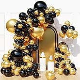 Myafqsj Black and Gold Balloon Arch Kit,129Pcs Gold and Black Party Balloons with 4 Size for Birthday Graduation Anniversary Party New Years Decorations