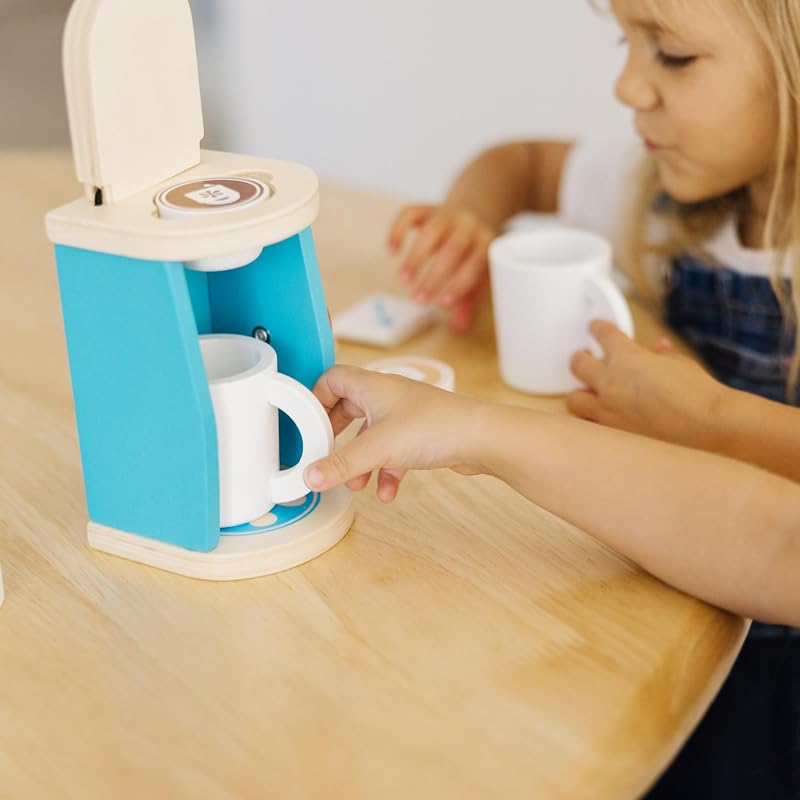 Jogo de Madeira para Preparar e Servir Café, Brinquedos de Imitação, Brinquedos de Madeira para Crianças, 3+, Presente para Rapaz ou Menina