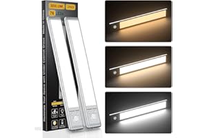 SOUL LINK Under Cabinet Lights,76 LED Operated Motion Sensor Light Indoor,1500mAh USB Rechargeable Closet Lights, 2 Pack Magnetic Dimmable Closet Lights，Wireless Under Counter Lights for Kitchen, Stairs