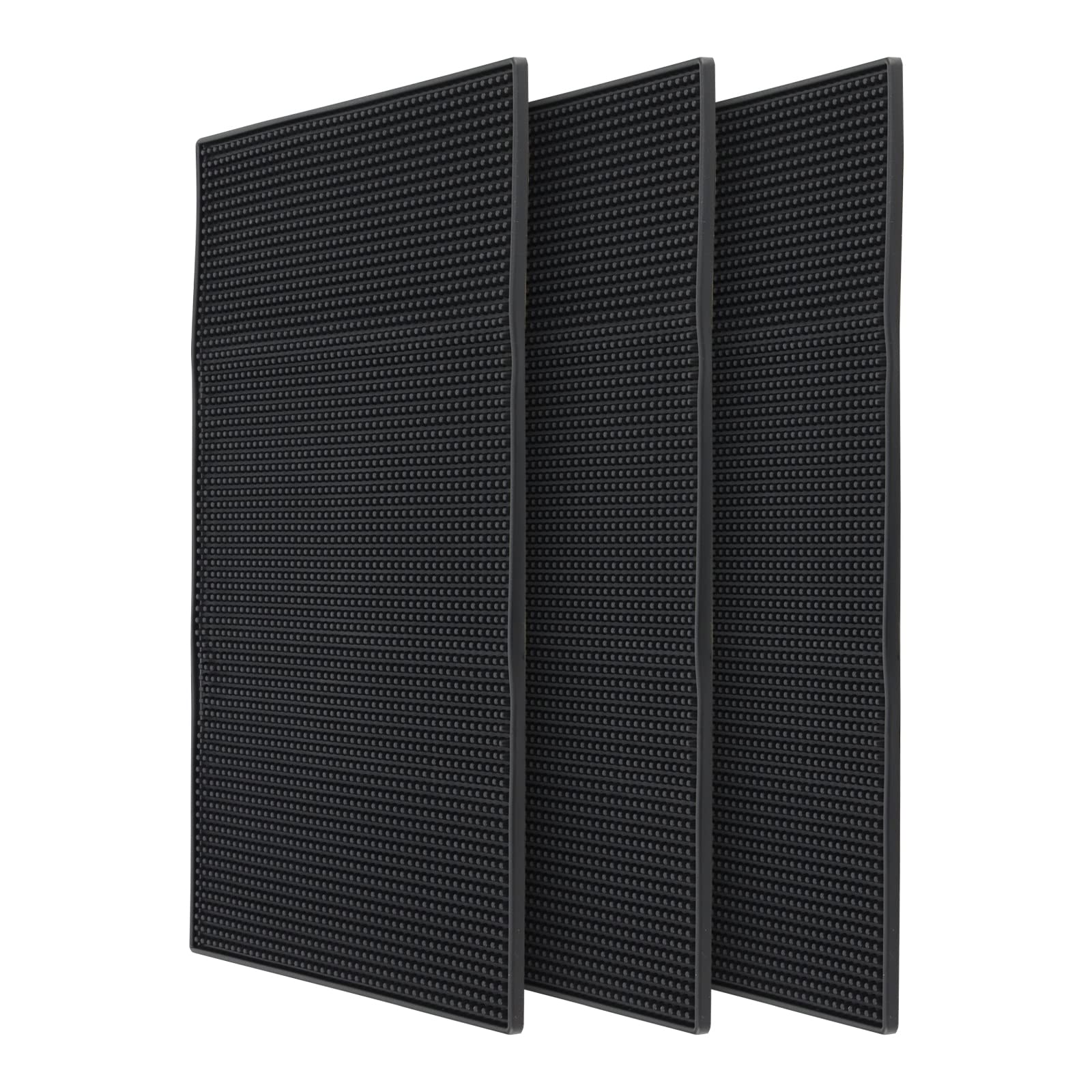 JOIKIT 3 PCS Rubber Bar Mat, 18 x 12 Inch Rubber Bar Service Mat, Non Slip Bar Spill Mat for Kitchen, Coffee Shops, Restaurants, Black