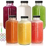 CAKKVDE 16 oz Glass Juice Bottles with Lids 6
