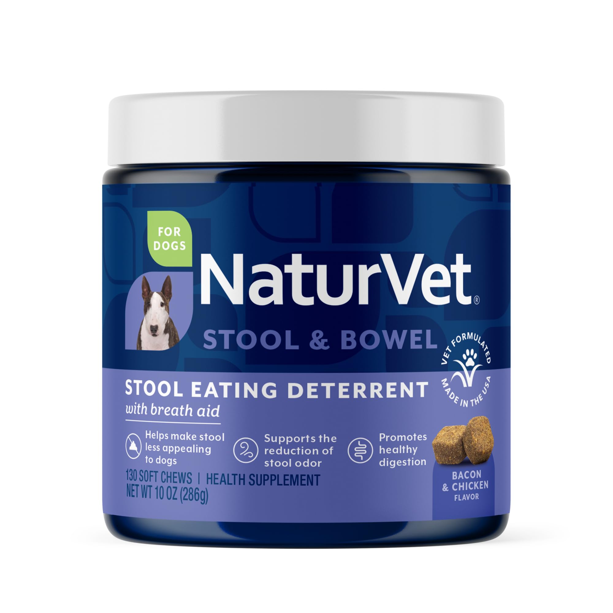 NaturVet – Coprophagia Stool Eating Deterrent – Deters Dogs from Consuming Stool – No Poop Eating for Dogs - Enhanced with Breath Aid Freshener, Enzymes & Probiotics – 130 Soft Chews