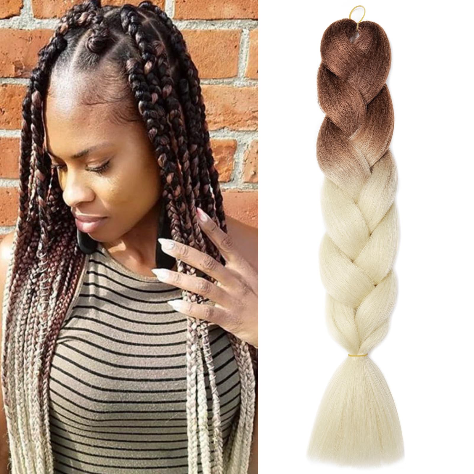 Dcbaboo Hair Extensions for Braiding Jumbo Braiding Hair Extension 1pack 24inch Synthetic Hair Kanekalon Ombre Braids Extensions Hair Afro Crochet Twist Box Braids 100g, Brown-Bleach Blonde — image 1