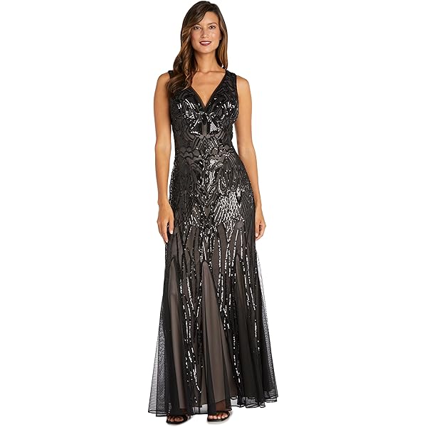 R&M Richards Women's Glamorous Halter Neck Glitter Lace Gown