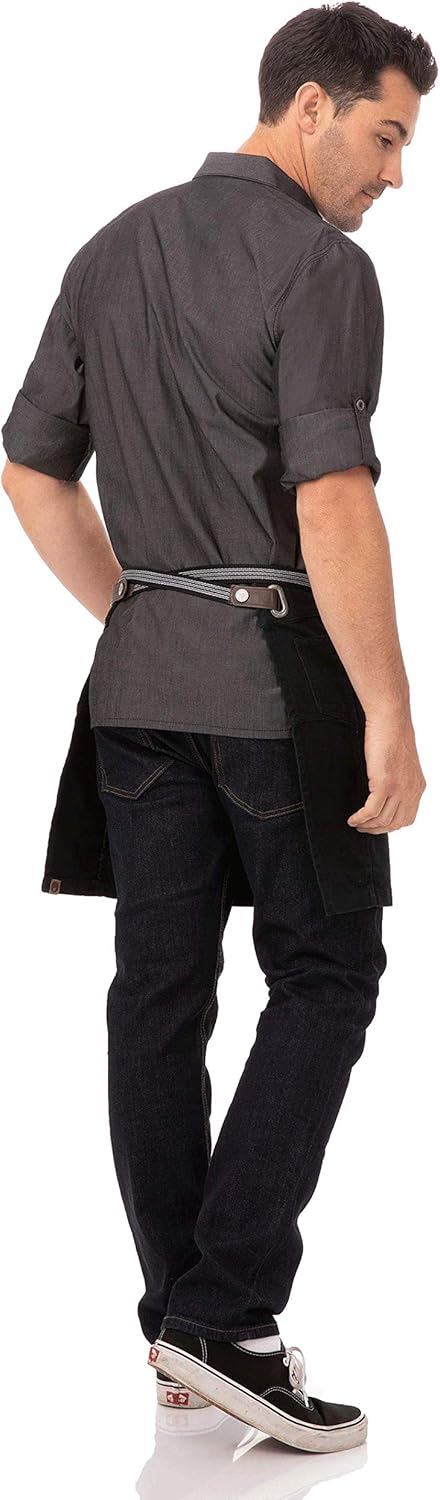 Chef Works unisex adult Berkeley Half Bistro Work Utility Apron, Jet Black W/Black/Gray Suspenders, One Size US: Clothing