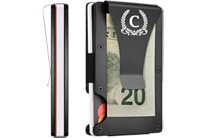 ELEGANTPARK Metal Wallet for Men Initial Monogrammed Gifts for Wedding Birthday Slim Minimalist Money Clip for Men RFID Blocking Engraved Metal Wallets with Money Clip Card Holder Letter C