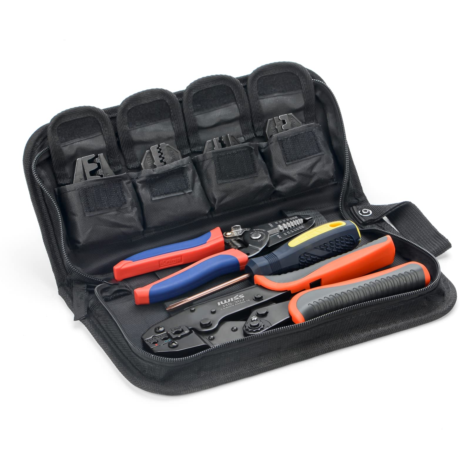 iCrimp Ferrule Crimping Tool Kit with Wire Stripper and Cable Cutters, 0.5–6 mm² (AWG 20–10), Includes 5 Dies Sets, Oxford Bag, for Bootlace, Insulated & Non-Insulated Cable Terminals — image 1