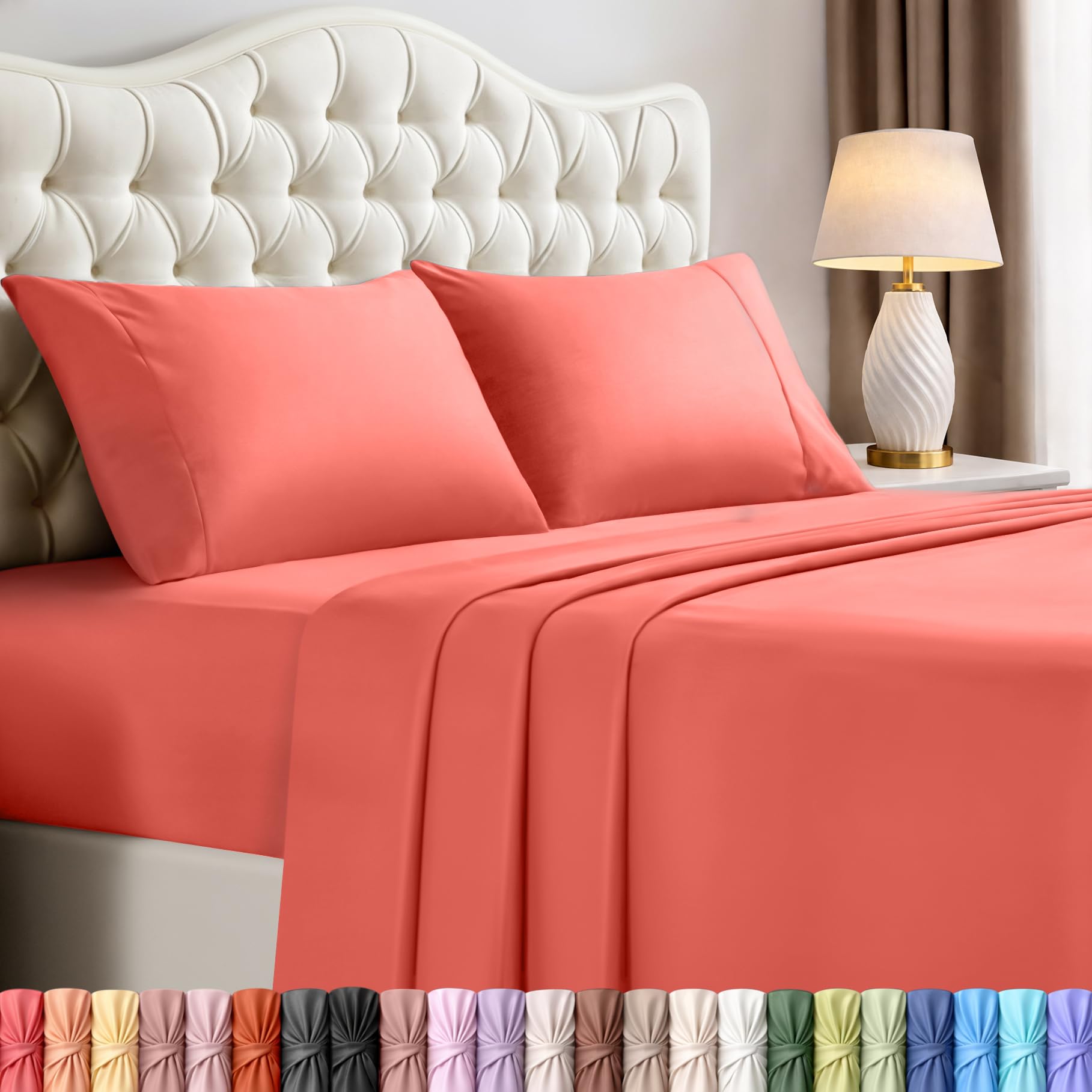 Utopia Bedding Queen Bed Sheets Set - 4 Piece Bedding - Brushed Microfiber - Shrinkage and Fade Resistant - Easy Care (Queen, Coral) — image 1