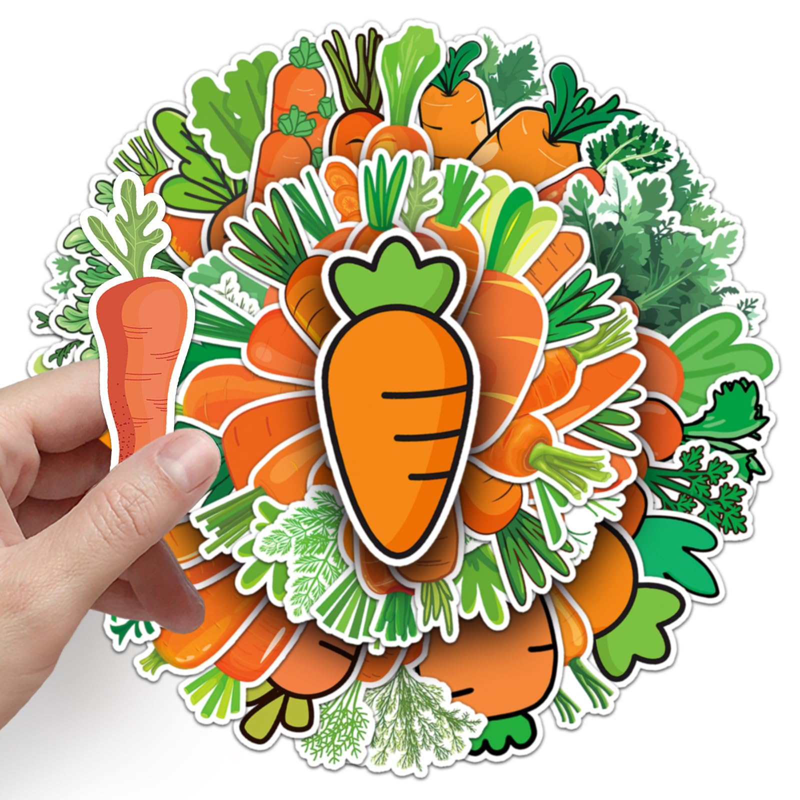 50PCS Carrot Stickers for Car,Helmet, Laptop,Skateboard,Water Bottle,Scrapbook,Luggage,Computer,Bike,Guitar,Orange Vegetables Sticker,Waterproof Vinyl Sticker,Gift for Adults Children Boys