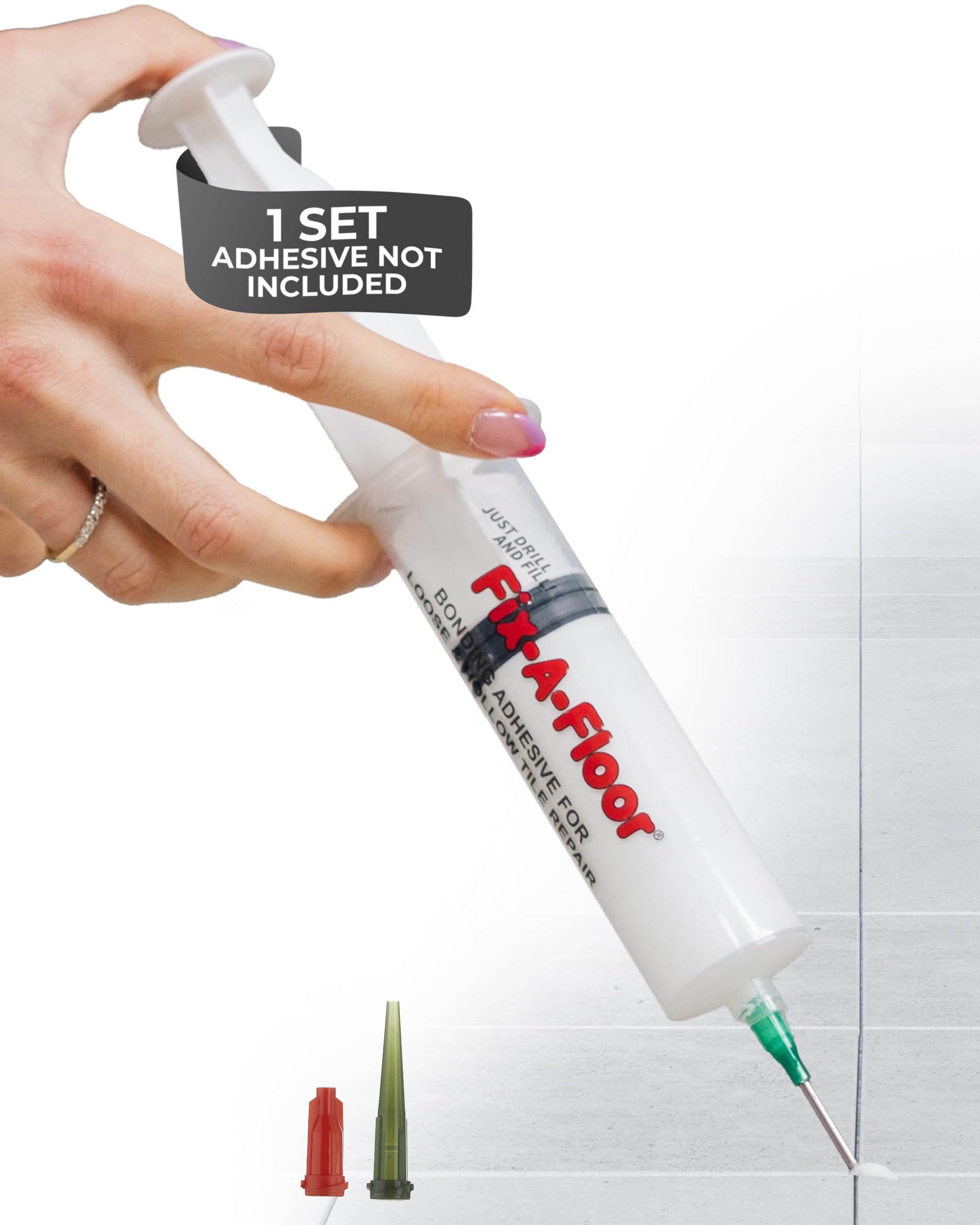 Fix-A-Floor 60ml Floor Tile Adhesive Syringe Kit – Vinyl Floor Repair Kit with Steel Needle Applicator – Injector Solution for Thin Grout Line & Tile Repairs (Adhesive Not Included)