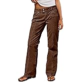 Flamingals Straight Leg Cargo Pants for Women Mid Rise Stretchy Seam Front Business Casual Dress Pants