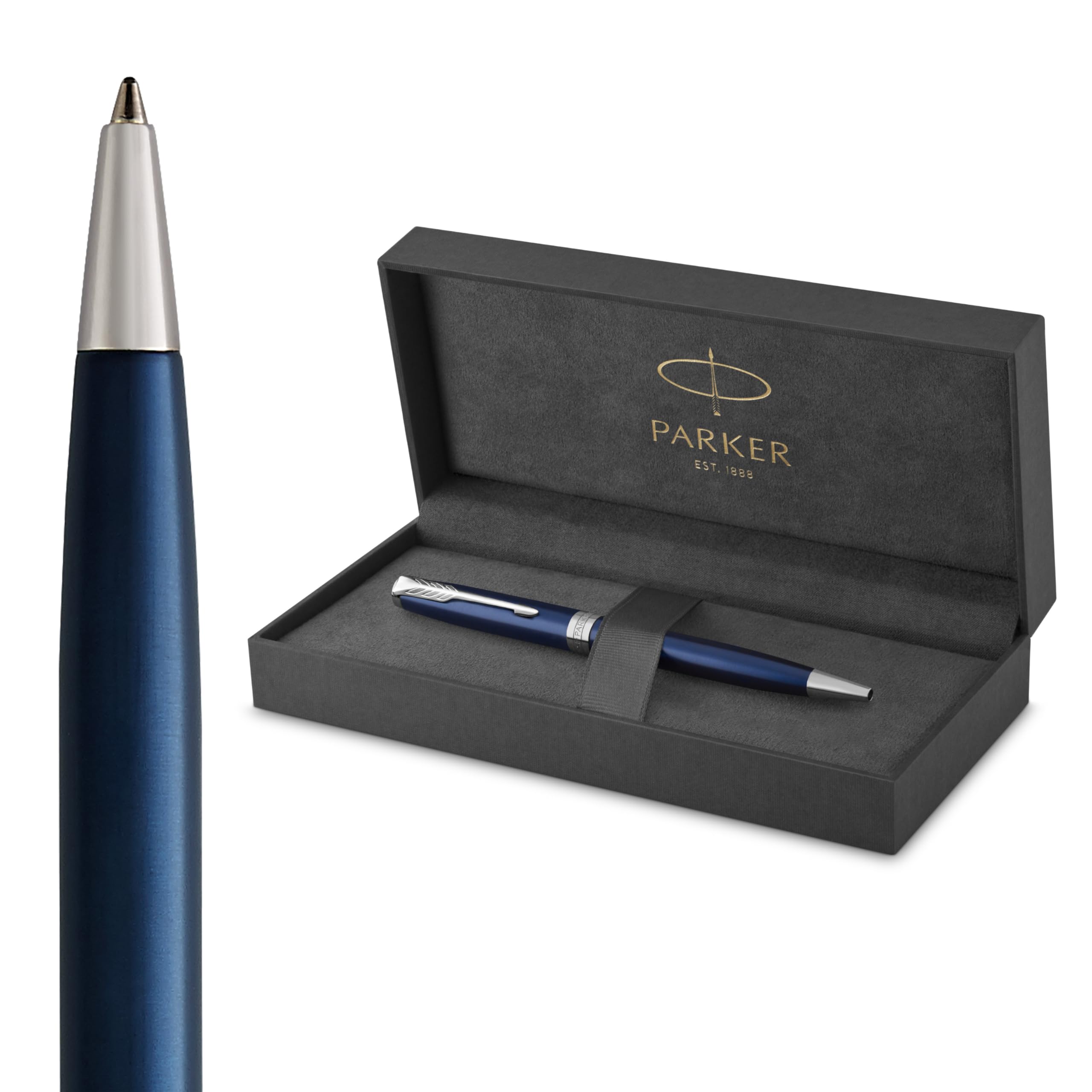 Parker Sonnet Ballpoint Pen | Blue Lacquer with Palladium Trim | Medium Point Black Ink | Gift Box