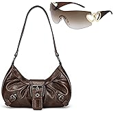 Women's Y2k Purse Vintage Buckle Hobo Shoulder Bag Punk PU Leather Handbag Clutch Purse Y2K Accessories Set
