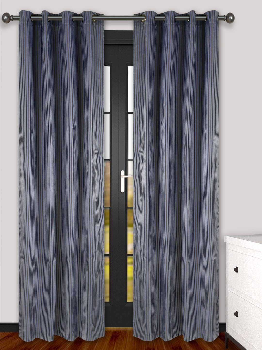 Buy S9home Set Of 2 Blue Stiped Door Curtains With Brass Eyelets