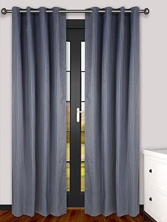 Buy S9home Set Of 2 Blue Stiped Door Curtains With Brass Eyelets