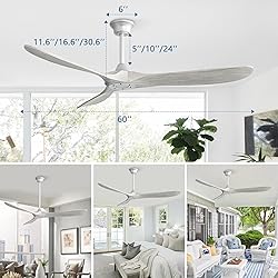 CACI Mall 60" Ceiling Fan,no Light,Natural Solid