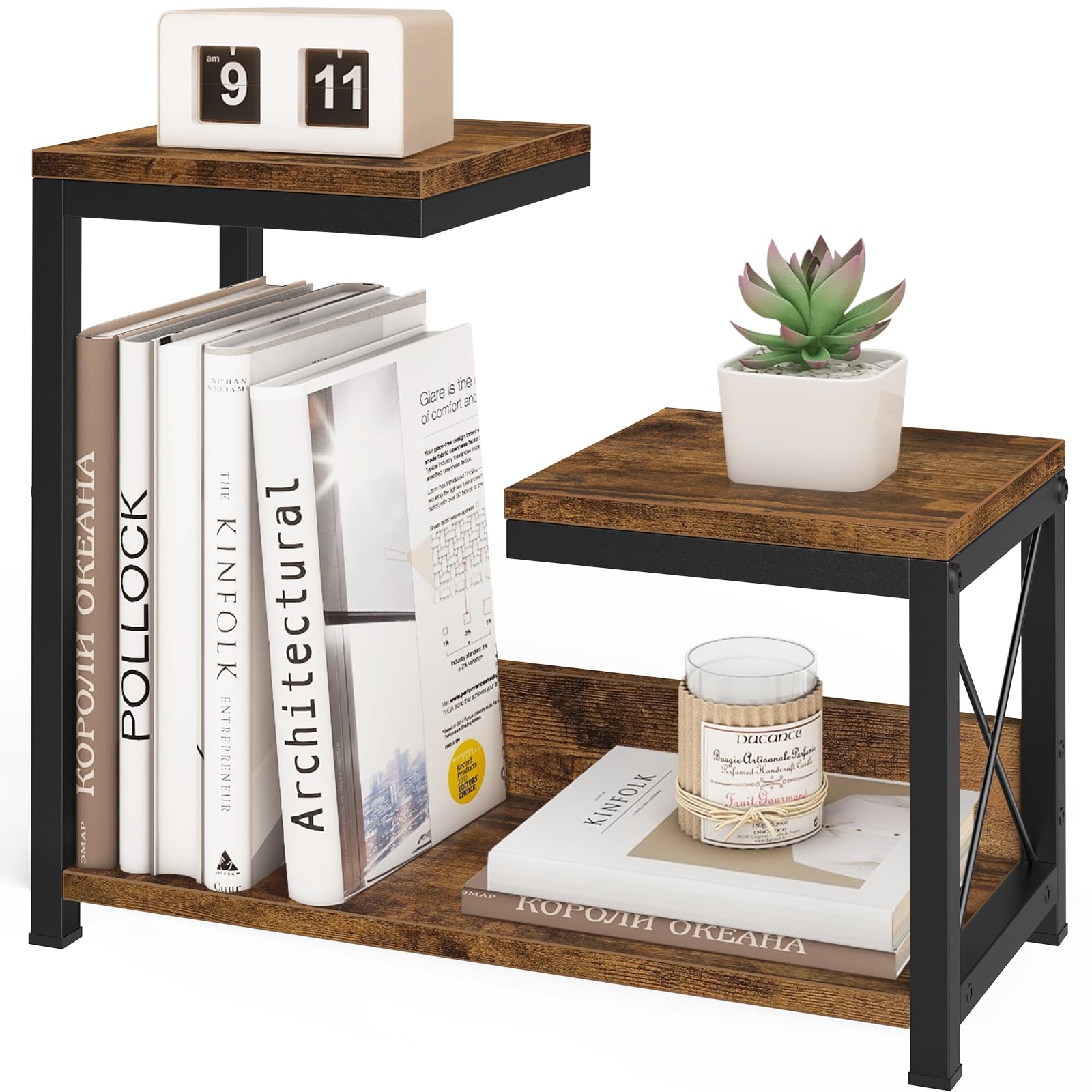 Photo 1 of **MISSING PARTS***ELITEROO Desktop Shelf Organizer, 3 Tier Office Shelves, Wood Desk Organizers Storage Rack and Freestanding Display Shelf for Office, Dormitory, Home, Rustic Brown