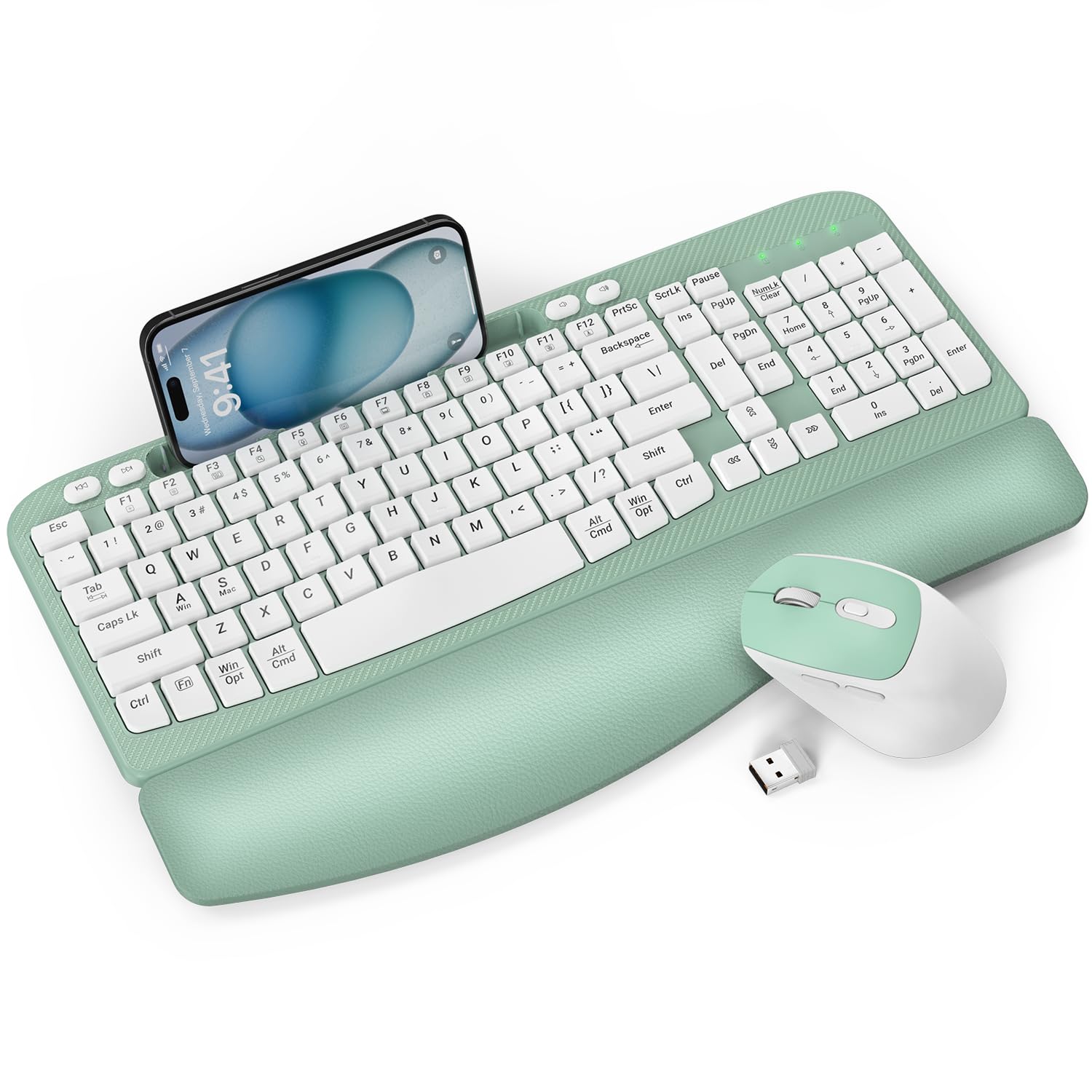 Photo 1 of **MISSING PARTS - See Clerk Notes**
Wireless Keyboard and Mouse Combo, Wave Keys Full-Sized Ergonomic Keyboard with Cushioned Plam Rest, Phone Holder, Comfortable Natural Typing, 2.4G Cordless Set for Computer, Laptop, PC, Mac, Windows