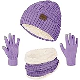 Loritta 3-Pieces Winter Hat Neck Warmer Touchscreen Gloves Set Knit Thick Scarf Beanie Hats Scarves Set Gifts for Women