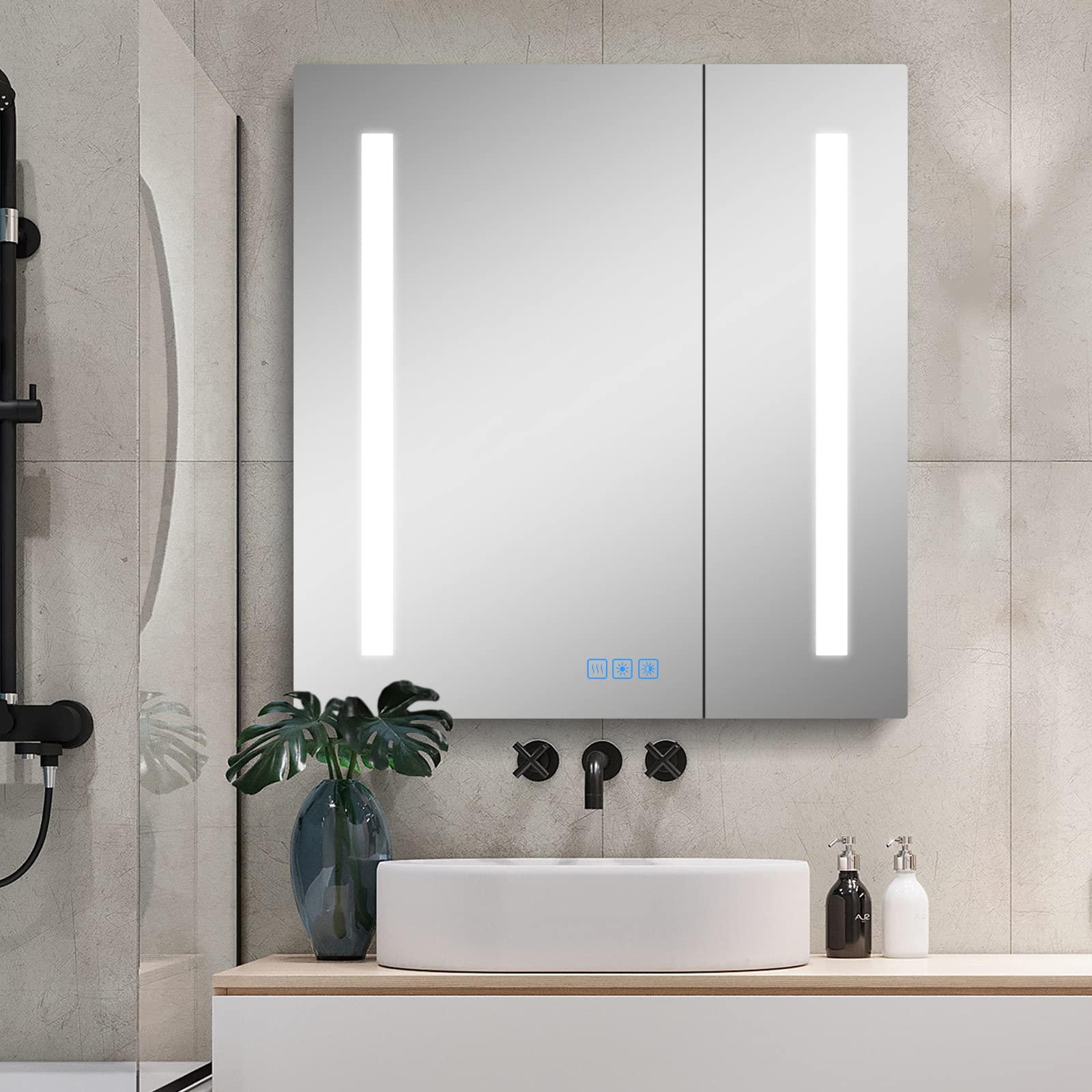Fundin LED Bathroom Mirror Medicine Cabinet with Defogger, Dimmer, Outlet and USB Charger, Wall Medicine Cabinet 24