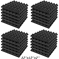 JBER Acoustic Sound Foam Panels, 24 Pack 2" X 12" X 12" Charcoal Soundproofing Treatment Studio Wall Padding Sound Absorbing Fireproof Pyramid