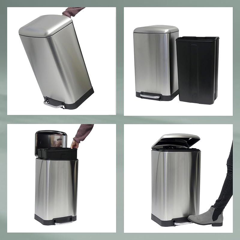 Cestino a pedale 6 l, cestino per cosmetici con coperchio Silent Close, chiusura automatica DAVINO, cestino da bagno in acciaio inox con secchio interno, opaco — foto 5 di 8