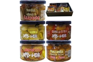 CHEF OLÉ WWW.CHEFOLE.COM Chef Ole Gift Boxes - Gourmet Mediterranean Marinated Jumbo Olives Set of 5 - Ideal for Charcuterie, Cheese Lovers, Drink Garnish - Luxurious Gift Basket for Foodies - Green Olives, a healthy snack.