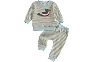 fhutpw Baby Toddler Boy Girl Fall Winter Clothes Embroidery Stripe Pullover Pants Sets Infant Long Sleeve Sweatshirt Outfits