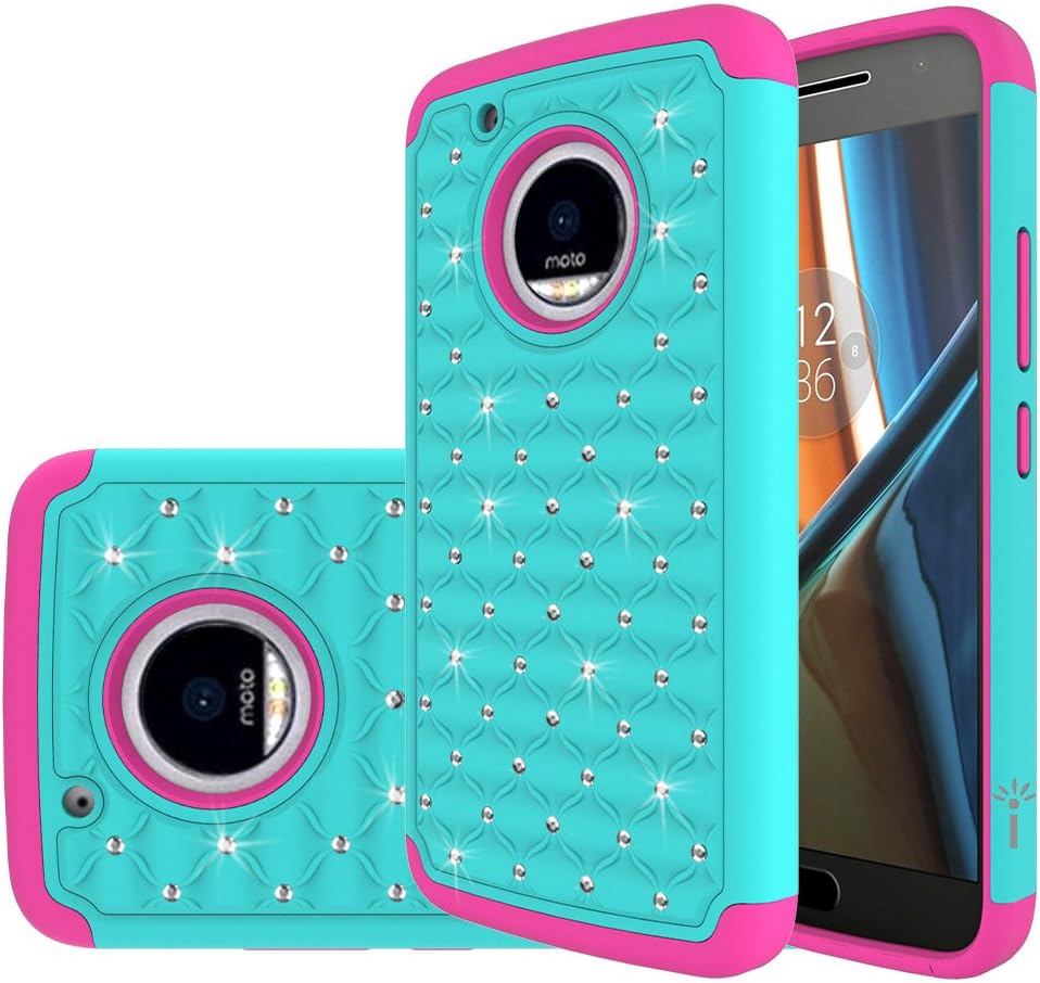 Moto G5 Plus Case, Eflistone [Shock Absorption] Drop Protection Hybrid Dual Layer Armor Defender Protective Case Cover for for Motorola Moto G5 Plus (Teal/Hot Pink)