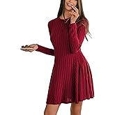 CUPSHE Women's Sweater Mini Dresses Casual Long Sleeve A-Line Crew Neck Ribbed Knit Dress Cocktail Wedding Guest