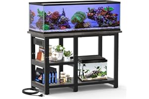 AQQA 40-50 Gallon Fish Tank Stand with 5 in 1 Power Outlets, 36x18 Inch Heavy Duty Metal Frame Aquarium Stand, Adjustable Storage Shelves, 720LBS Capacity Terrarium Stand, 3 Tiers Reptile Tank Stand