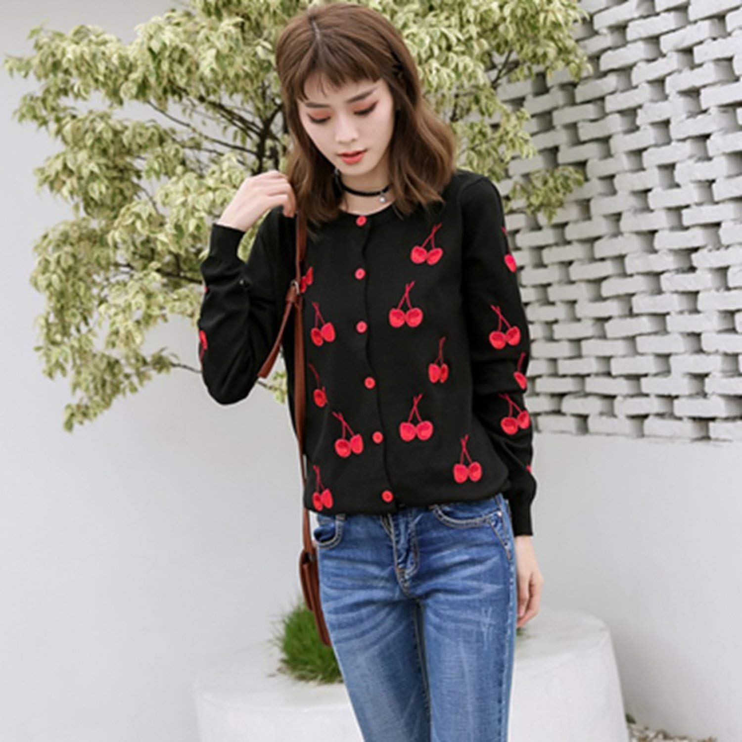 Cherry Printing Women Cardigans 2019 