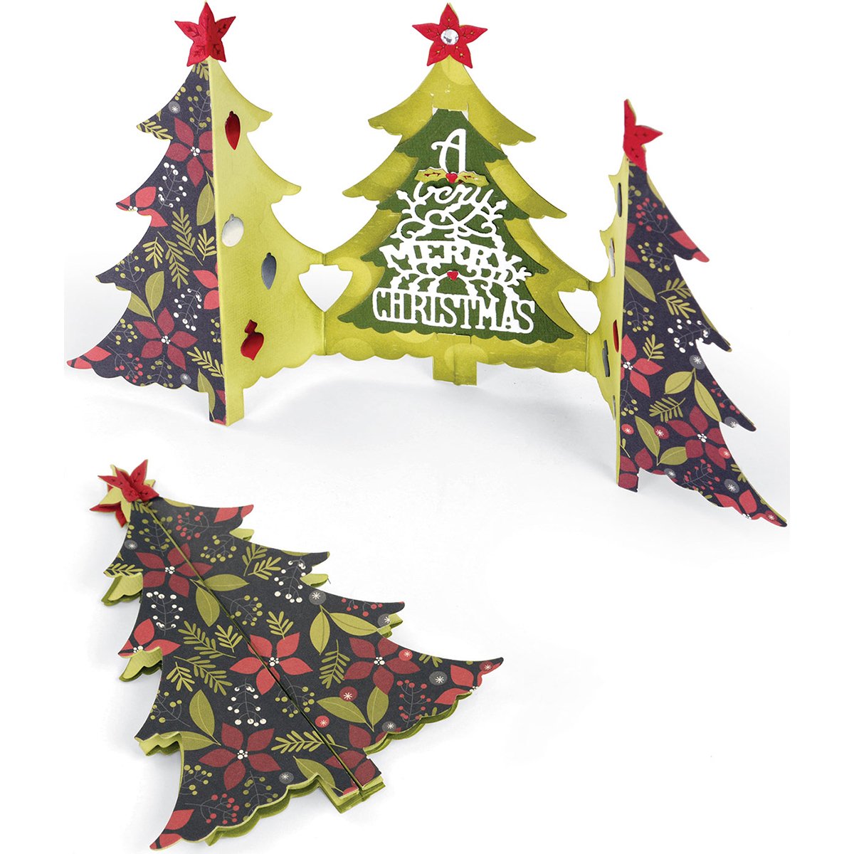 Sizzix Thinlits Die Set 660665, árbol de Navidad plegable a largo por Jen Long, paquete de 6, multicolor, talla única