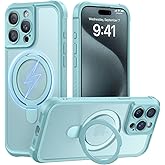 MOCCA Design for iPhone 15 Pro Case with Magnetic Invisible Stand [Full Camera Protection] [Compatible with Magsafe] Military Drop Shockproof Translucent Matte Phone Case Cover 6.1",Blue