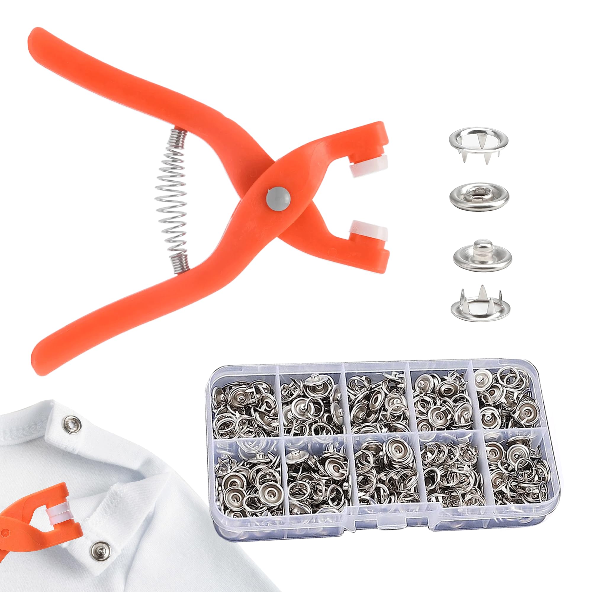 400PCS Press Studs Silver Metal Snap Button Fastener Kit with Snaps Pliers Steel Five Claw Buckle Tool Set No Sewing 9.5MM Press Stud Kit for Clothing Crafting Sewing Leather Snaps Buttons