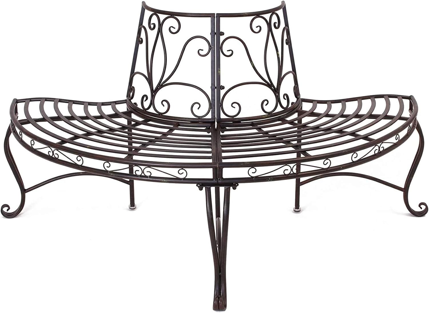 Unbekannt Gartenbank Halbkreis aus Metall in Rostoptik, geschwungen, Baumbank, Rundbank