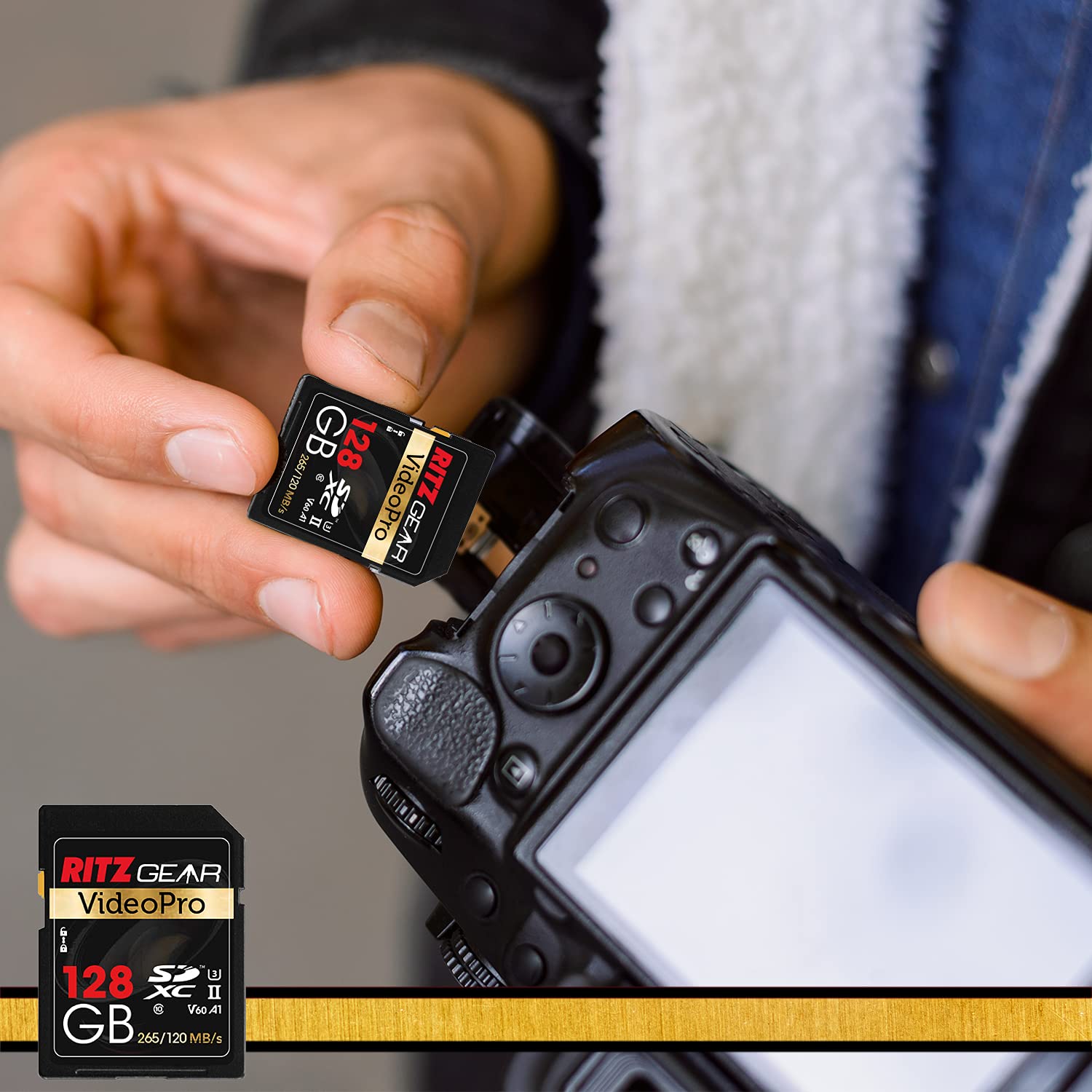 Ritz Gear 128GB High-Speed SDXC UHS-II SD Card, C10, U3, V60, Full-HD & 8K Memory Card for DSLR, Cinema-Quality Video Cameras