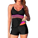 Tempt Me Two Piece Tankini Swimsuits for Women Tummy Control Bathing Suit with Shorts Athletic Swimwear