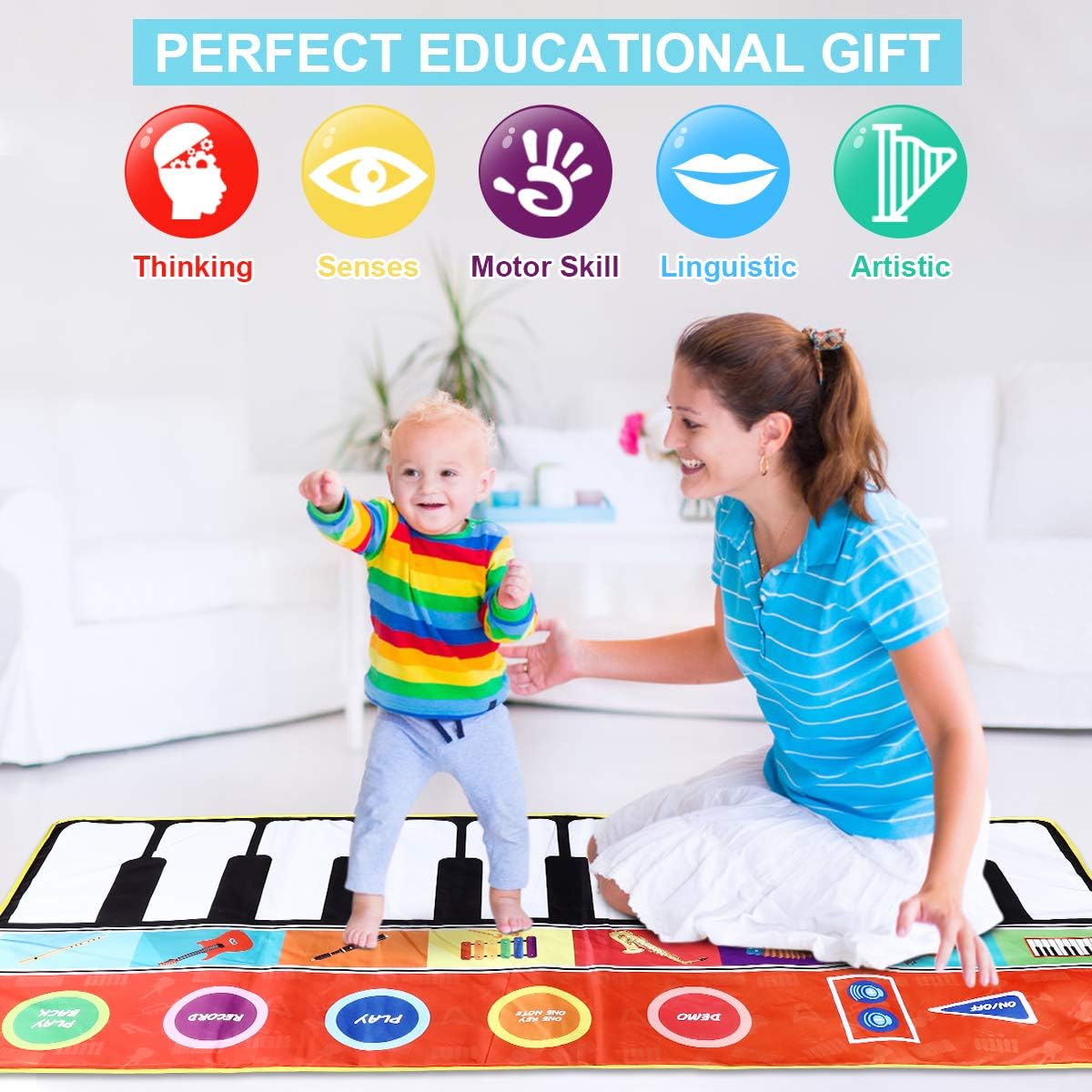 Magicfun Kids Musical Mat, Musical Piano Mat 8 Instrument Sounds 5 Play Modes with 3 AA Batteries and 1 Screwdriver Dance and Learn Mat for Boy Girl Toys 58.26" x 23.62": Toys & Games