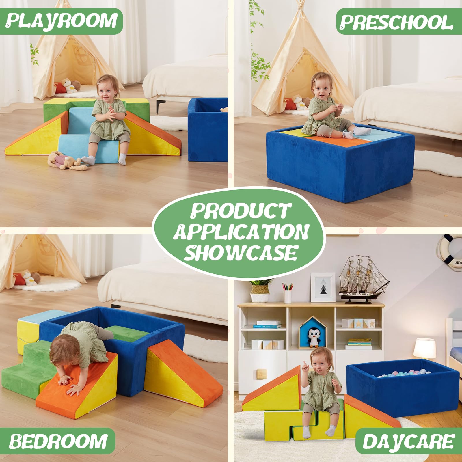 MOOZHEALTH 6 Pieces Foam Climbing Blocks with Ball Pit,Kids Soft Play Climbing for Toddlers,Baby Climbing Toys Indoor,Modular Washable PlaySet for Playroom,Crawl & Tumble,Colorful(Balls Not Included)